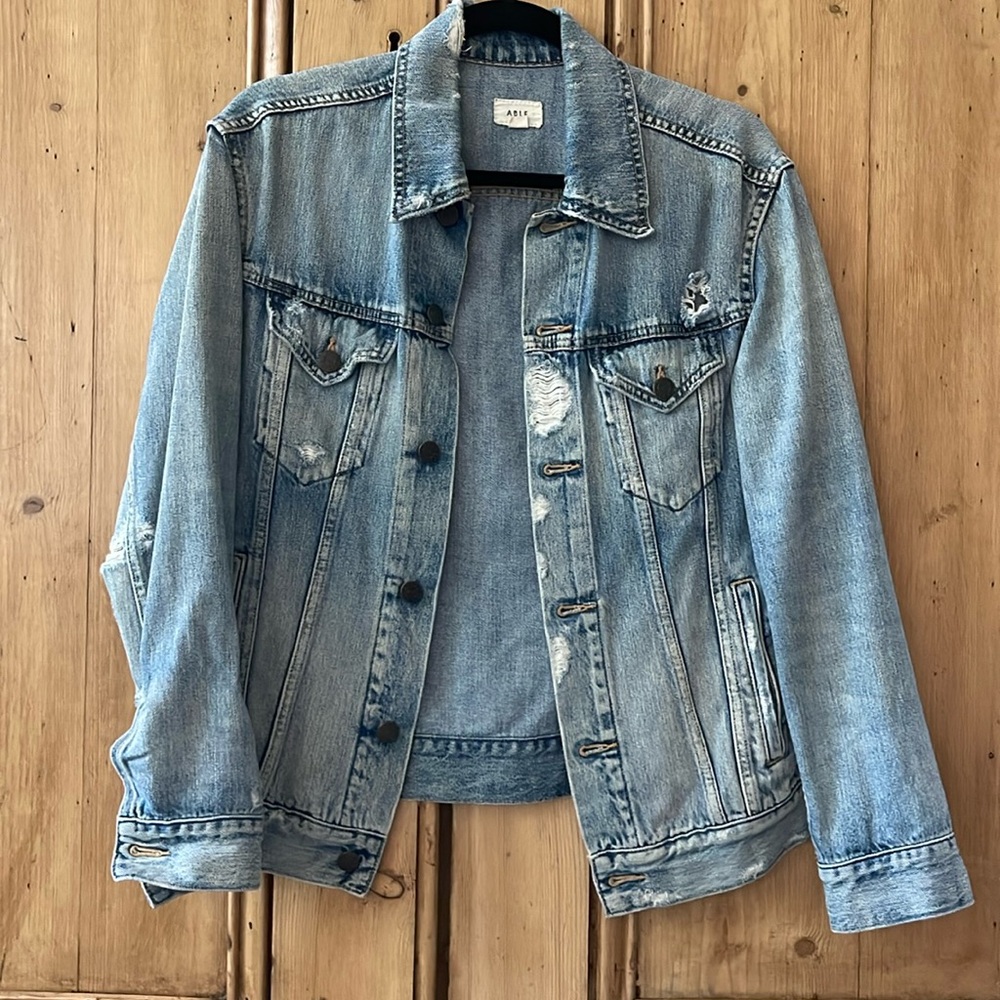 ABLE Merly Distressed Denim Jacket — Light Wash SMALL